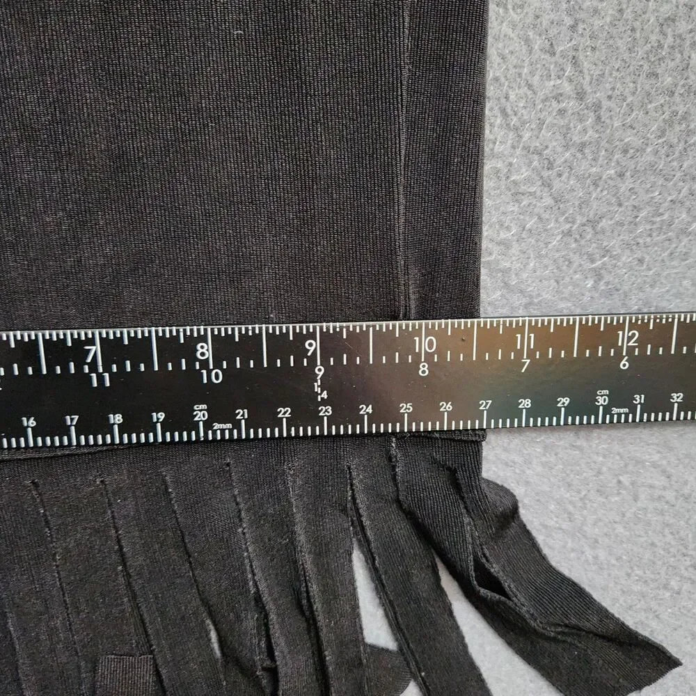 Chico's Travelers Pants Women 1 US 8 Black High Rise Slinky Knit Fringe Hem